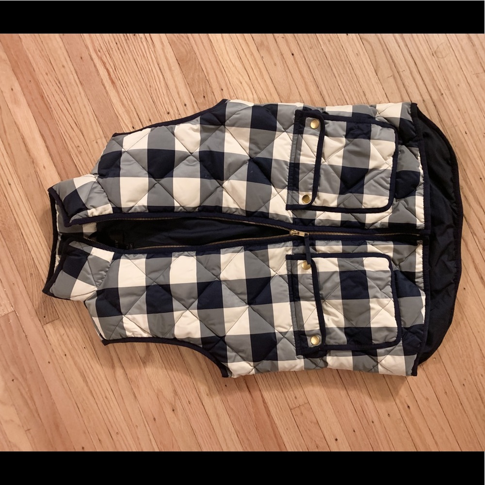 JCrew Navy and White Plaid Puffer Vest Size XS